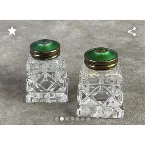 Vtg David-Anderson Cut Glass Enamel Sterling Salt & Pepper Shakers